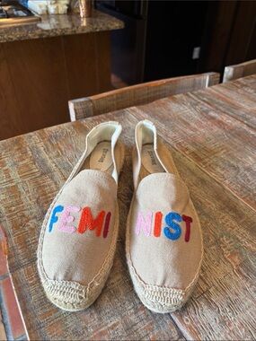 Soludos Natural Canvas Espadrilles with Pink & Orange Embroidery
